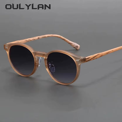 Oulylan Frosted Imitation Wood Frame Circle Sunglasses Women Men Vintage Sun Glasses Retro Style Eyewear UV400 Shades