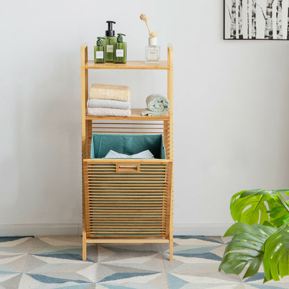 Bamboo Laundry Bin with Storage and Removable Basket