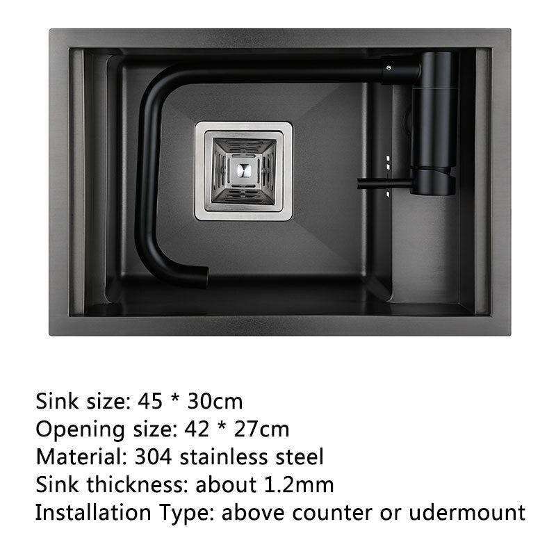 Hidden Black Kitchen Sink Single Bowl Bar Small Size Sink Stainless Steel Balcony Sink Concealed Black Kitchen Sink Bar Sink