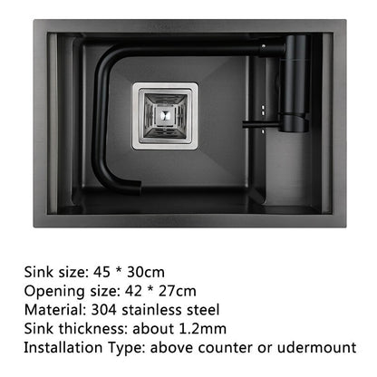 Hidden Black Kitchen Sink Single Bowl Bar Small Size Sink Stainless Steel Balcony Sink Concealed Black Kitchen Sink Bar Sink