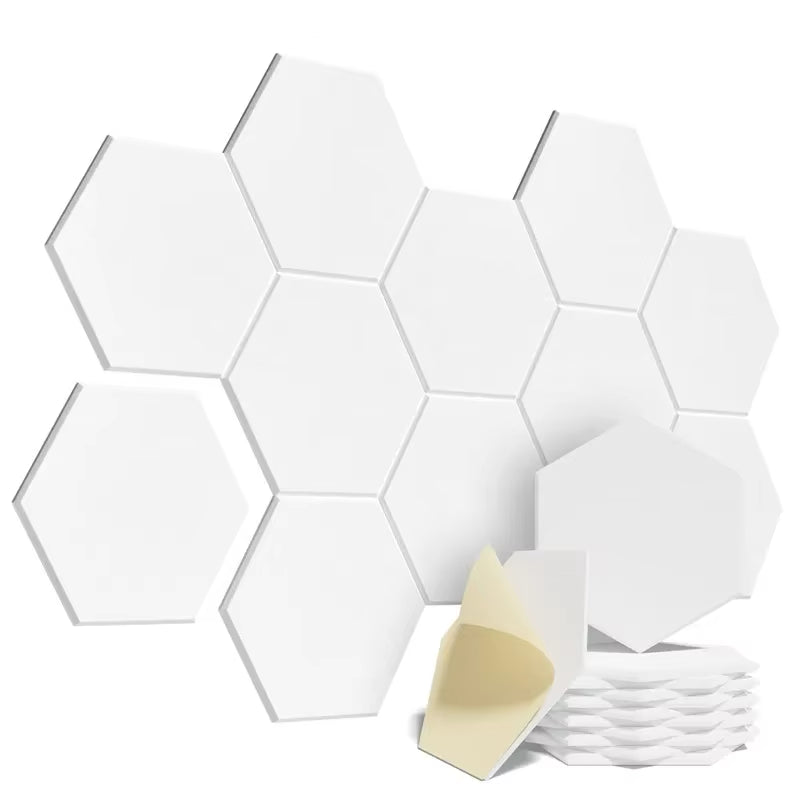 12-Pack Hexagonal Self-Adhesive Acoustic Panels - Noise-Absorbing Foam with Y-Lined Design for Echo Elimination