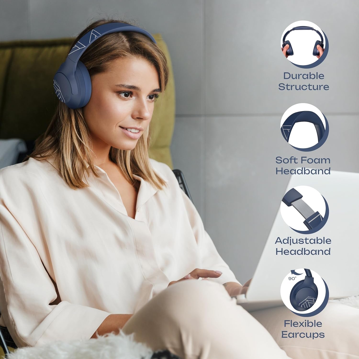 Bluetooth Headphones Over-Ear | 50-Hour Playtime, 4 EQ Modes, Hi-Fi Stereo Sound, and Lightweight Foldable Design