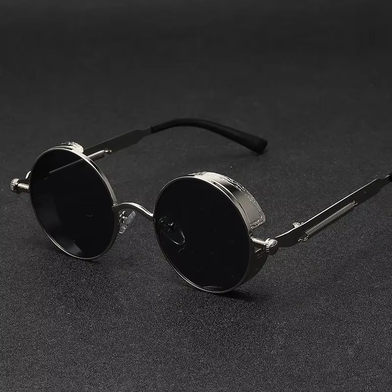 Vintage Gothic Steampunk Round Sunglasses for Men & Women – Designer Metal Frame Shades