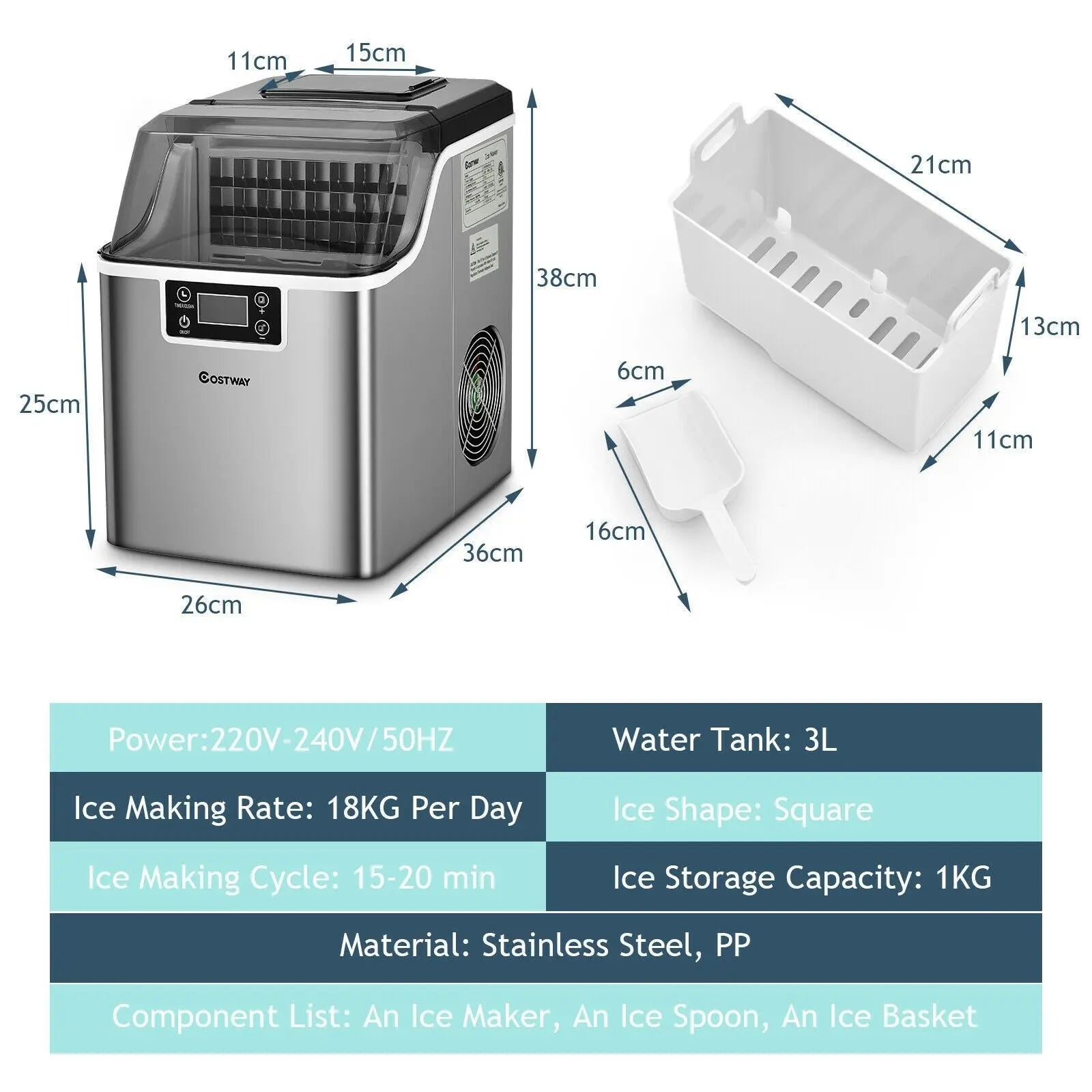 Countertop Portable Ice Cube Maker 18KG / 24H - DynamicDrop Hub