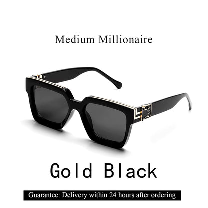 Ruiao Retro Black Millionaire Shades Luxury Sunglasses 2024 Designer Square Sunglasses for Men and Women