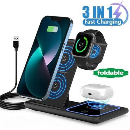 3-in-1 Fast Wireless Charging Station | Foldable Charger Dock for iPhone 16/15/14, Apple Watch & AirPods