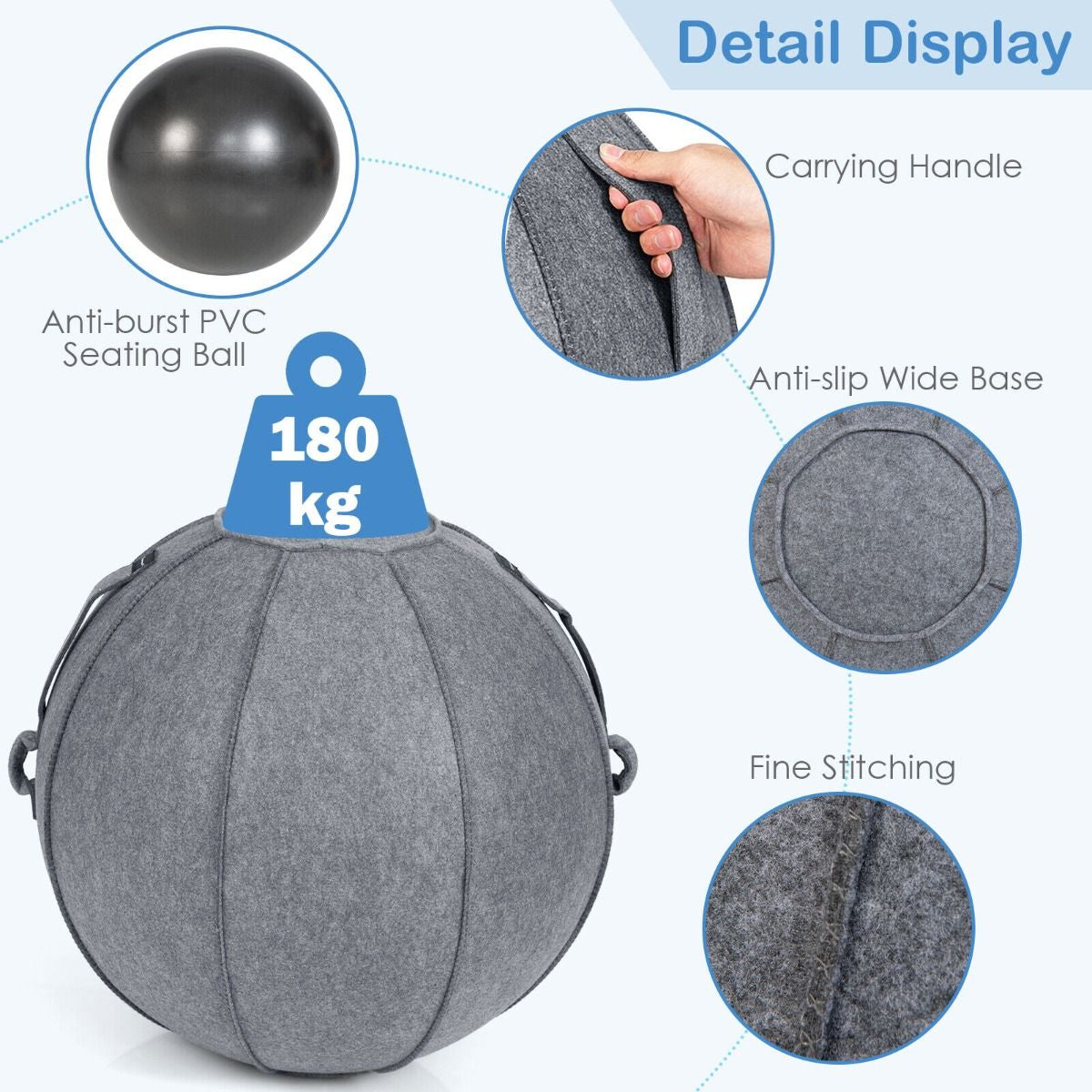 Anti-Burst Exercise Ball with Cover Handle and Resistance Bands