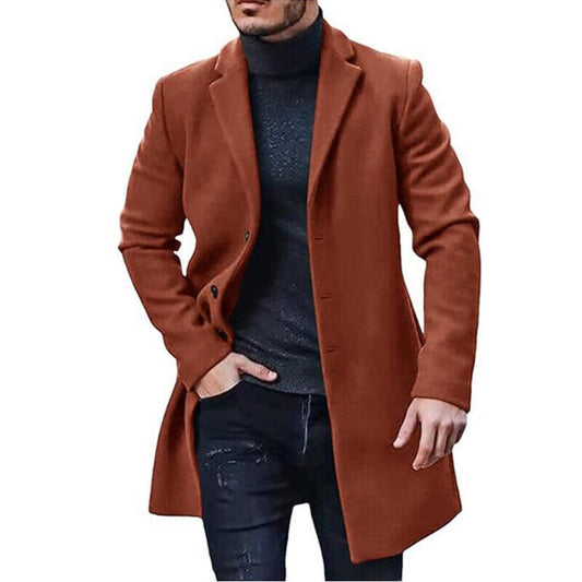 Men’s Winter Warm Trench Coat – Long Smart Formal Overcoat with Button Accents, Pockets & Lining