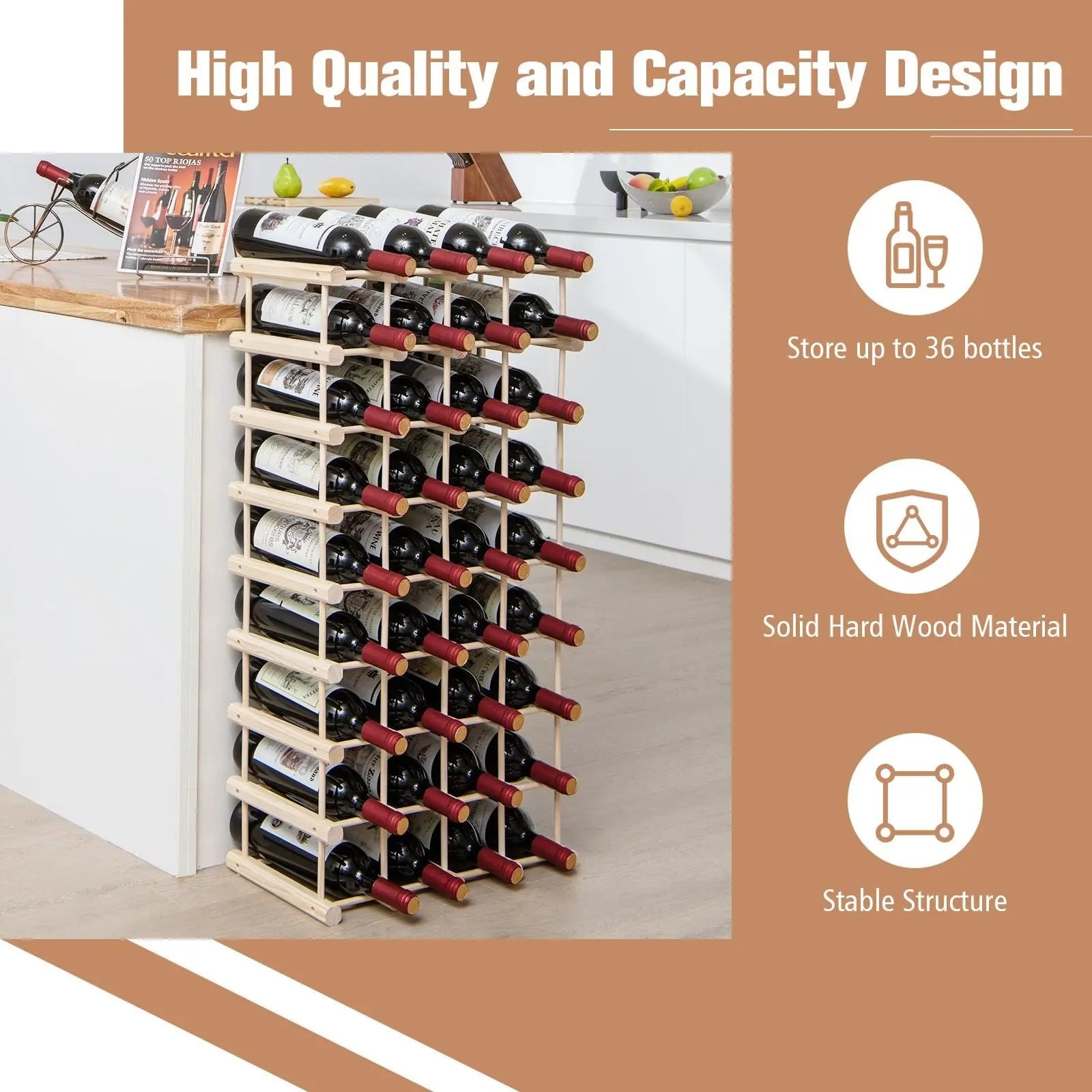 36-Bottle Wine Rack for Home Bar Pantry - DynamicDrop Hub