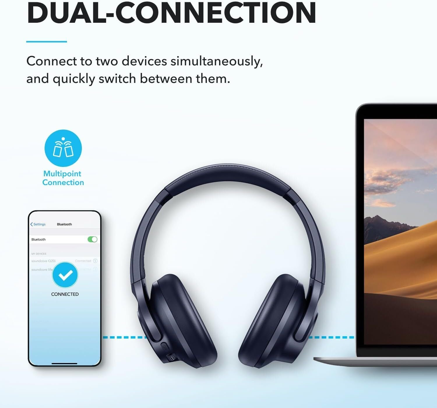 High-Quality Soundcore by Anker Q20i Hybrid Active Noise Cancelling Foldable Headphones – 40H Battery Life, App Control & Hi-Res Audio - Domestic Delivery Only 