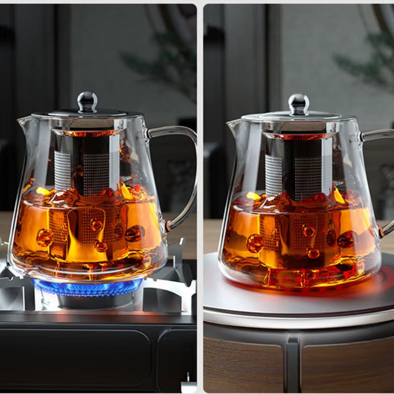 Elegant Glass Teapot with Stainless Steel Infuser – Heat-Resistant, Kung Fu Tea Kettle for Loose Leaf, Herbal & Flower Tea