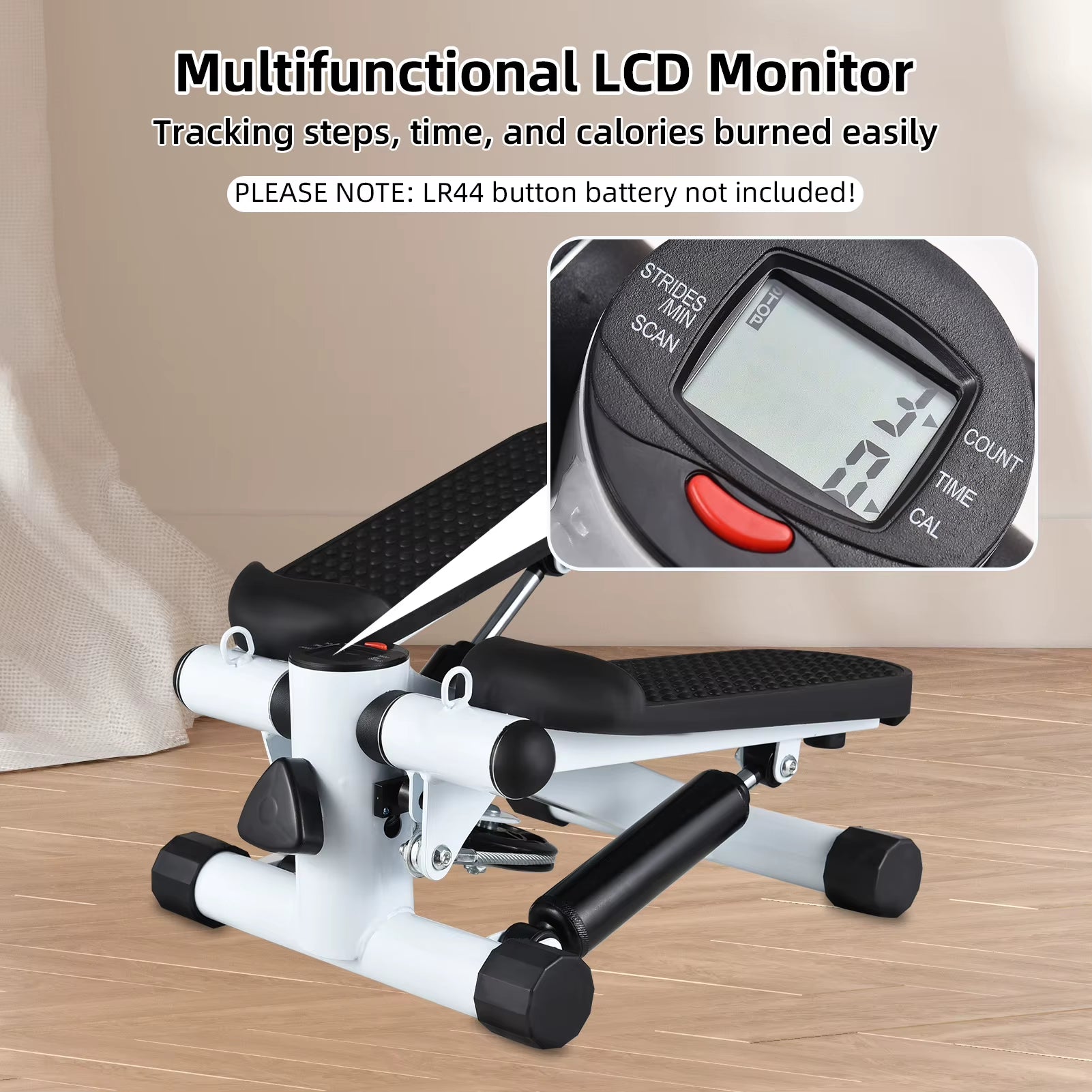 Mini Stepper for Home Exercise with Resistance Bands and LCD Display – 100Kg Capacity