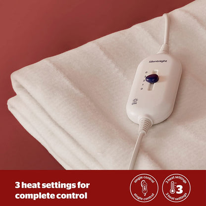 Comfort Control Electric Blanket Double - Heated Electric Underblanket with 3 Heat Settings, Fast Heat Up, Overheat Protection and Easy Fit Straps - Machine Washable - Double 135X120Cm