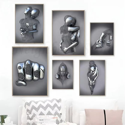 Romantic Abstract Metal Figure Statue - Art Wall Decor for Game Room, Kawaii HD Poster - No Frame