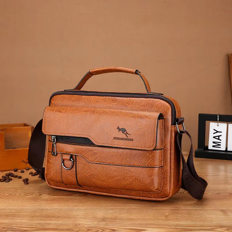 Luxury Kangaroo Brand Messenger Bags Men Leather Casual Crossbody Bag for Men Brown Black Business Shoulder Bag Male Handbag