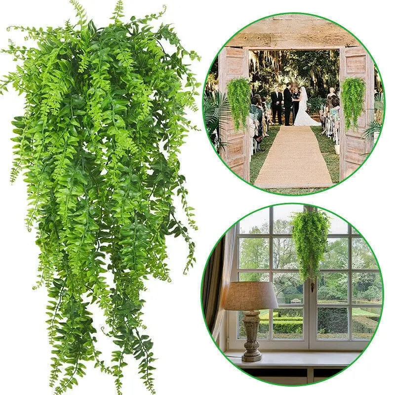 4 Artificial Hanging Plants Fake Fern Trailing Foliage Plastic Flower Leaf Decor - DynamicDrop Hub