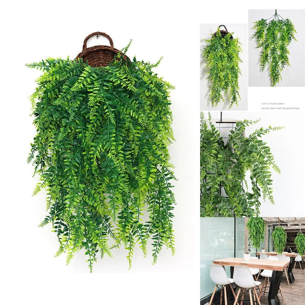 4 Artificial Hanging Plants Fake Fern Trailing Foliage Plastic Flower Leaf Decor - DynamicDrop Hub