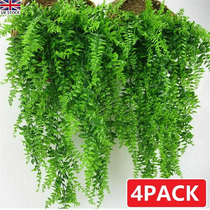 4 Artificial Hanging Plants Fake Fern Trailing Foliage Plastic Flower Leaf Decor - DynamicDrop Hub