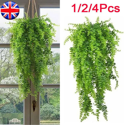 4 Artificial Hanging Plants Fake Fern Trailing Foliage Plastic Flower Leaf Decor - DynamicDrop Hub