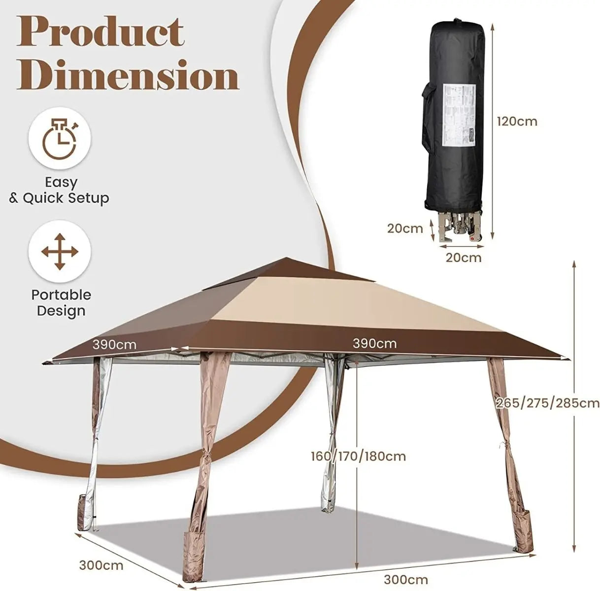 4 X 4 M Rolling Pop up Gazebo with Wheels - DynamicDrop Hub