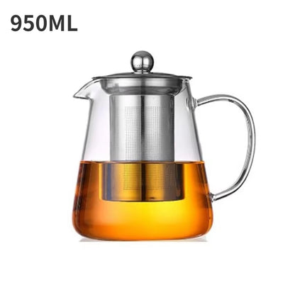 Elegant Glass Teapot with Stainless Steel Infuser – Heat-Resistant, Kung Fu Tea Kettle for Loose Leaf, Herbal & Flower Tea