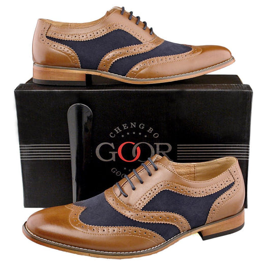 Tan Brogues Wedding Shoes Navy Lace up Wedding Suit Boys Mens