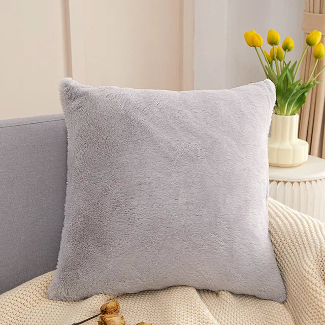 45X45Cm Ultra Soft Throw Pillowcase Faux Rabbit Fur Luxury Plush Decorative Pillow Cushion for Sofa Bedroom Living Room 쿠션 White