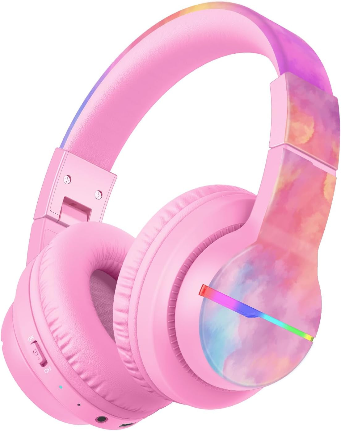 Bluetooth Kids Headphones BTH12 | LED Lights, 74/85dB Volume Limit, 85H Playtime, Bluetooth 5.2, Built-In Mic