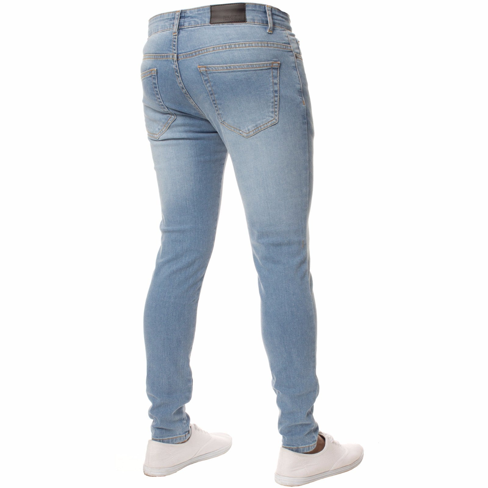Enzo Mens Skinny Jeans Slim Fit Super Stretch Flex Denim Trouser Pants All Waist