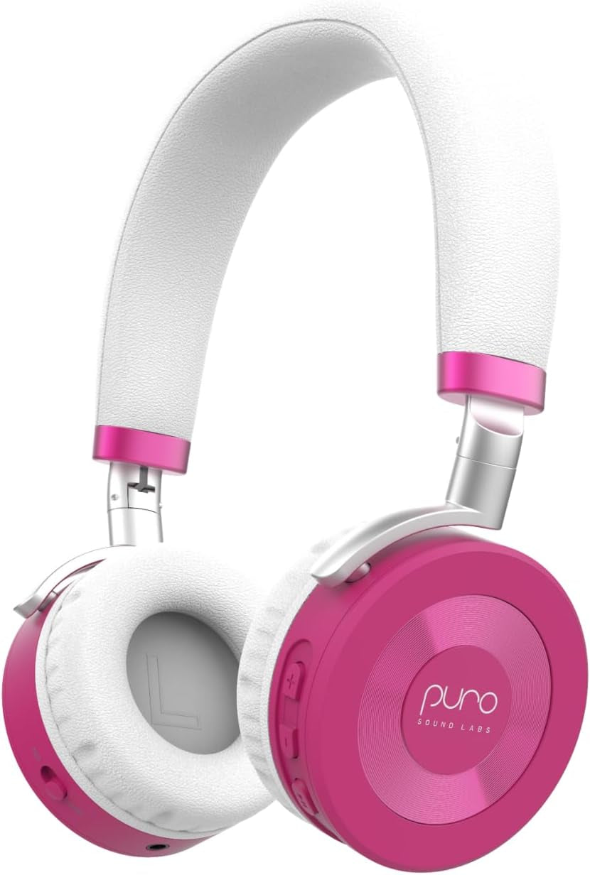 Juniorjam plus Volume Limiting Headphones for Kids, Safer Audio to Protect Hearing- Adjustable Bluetooth Headphones for Tablets, Smartphones, Pcs- 22-Hour Battery Life- Pink