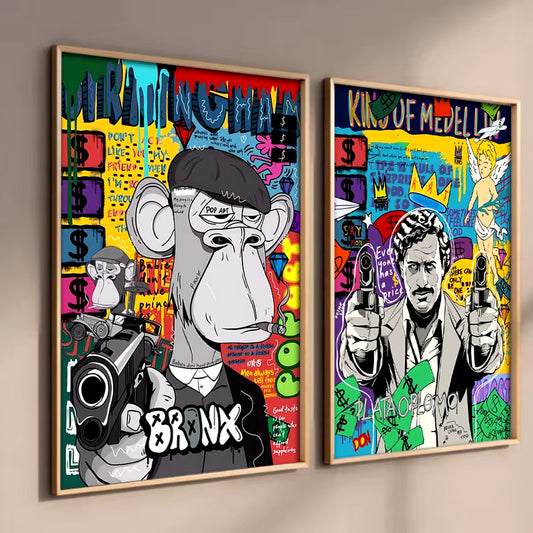 Abstract Graffiti Banksy Pop Art Poster - Framed Canvas Painting for Nordic Living Room Wall Decor