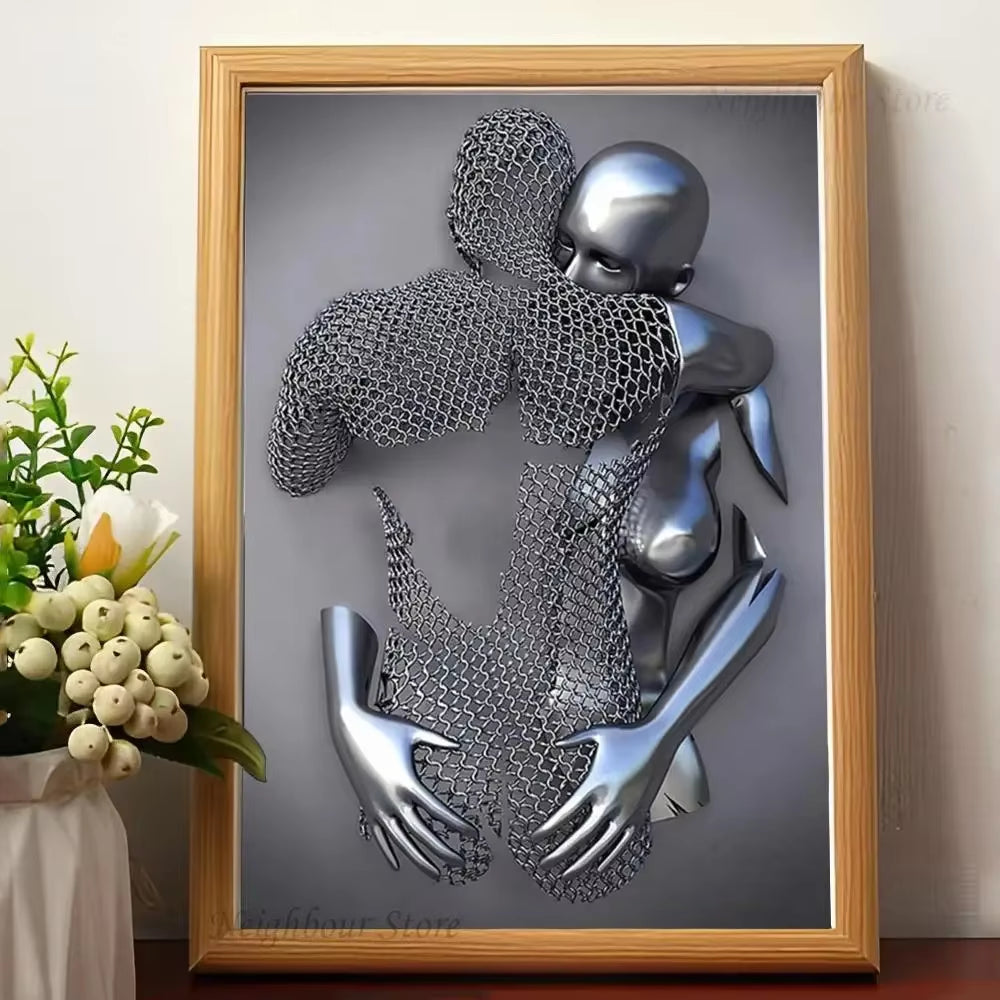 Romantic Abstract Metal Figure Statue - Art Wall Decor for Game Room, Kawaii HD Poster - No Frame