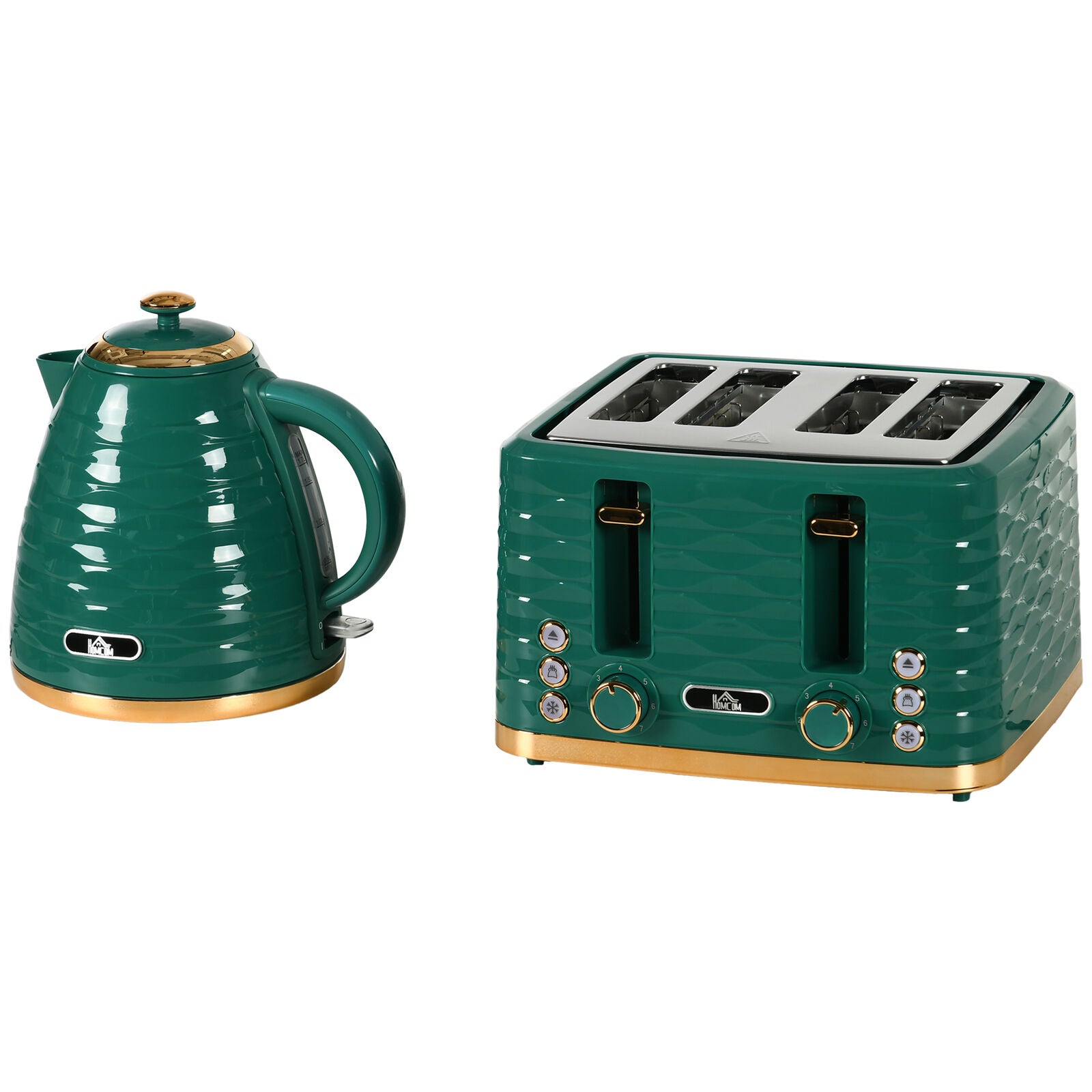 HOMCOM Kettle and Toaster Set 1.7L Rapid Boil Kettle & 4 Slice Toaster - Green