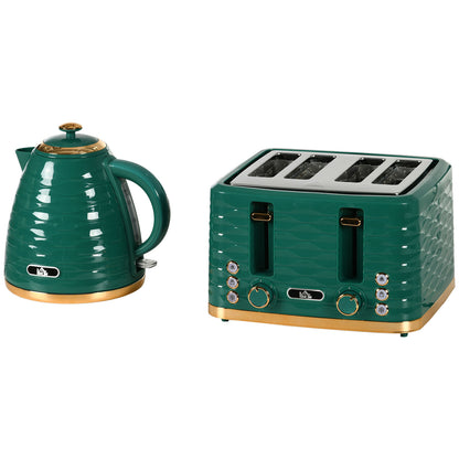 HOMCOM Kettle and Toaster Set 1.7L Rapid Boil Kettle & 4 Slice Toaster - Green