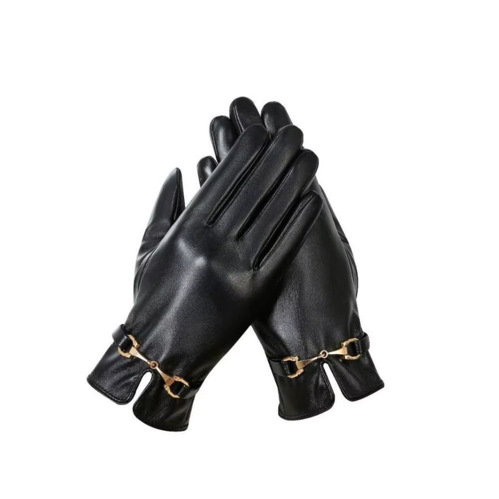 Full Finge PU Leather Gloves Windproof Waterproof Driving Gloves Thicken Winter Warm Touch Screen Gloves Outdoor Sports