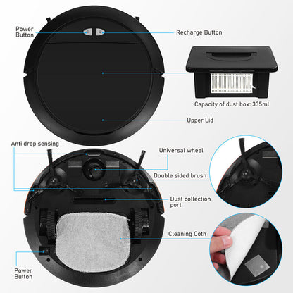 Compact WiFi Robot Vacuum Cleaner – Powerful 3-in-1 Cleaning with Auto Charging