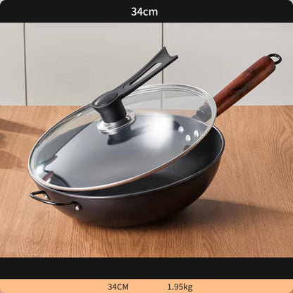 30CM Iron Frying Pan with Wooden Handle – Non-Stick Kitchen Cookware for Stir-Frying and Cooking