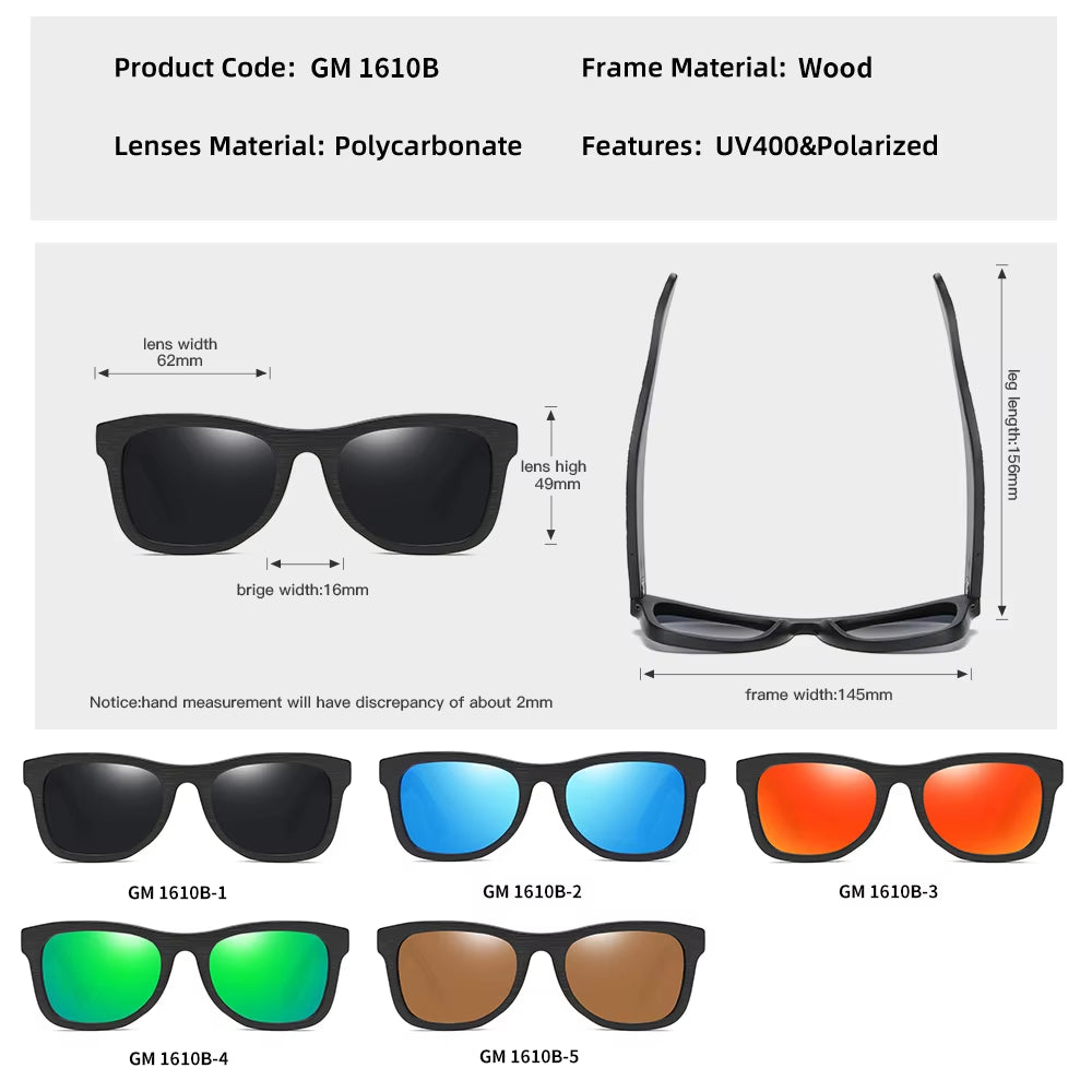 GM Wooden Male Lady Sunglasses Men'S Luxury Brand Designer Polarized Sun Glasses Vintage Sunglass Women Eyewear with Box