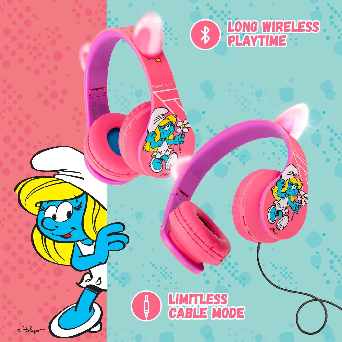 Smurfs Cat Ears Kids Headphones – Safe, Fun, and Versatile! Let Your Little Ones Explore a World of Sound with Style and Comfort!