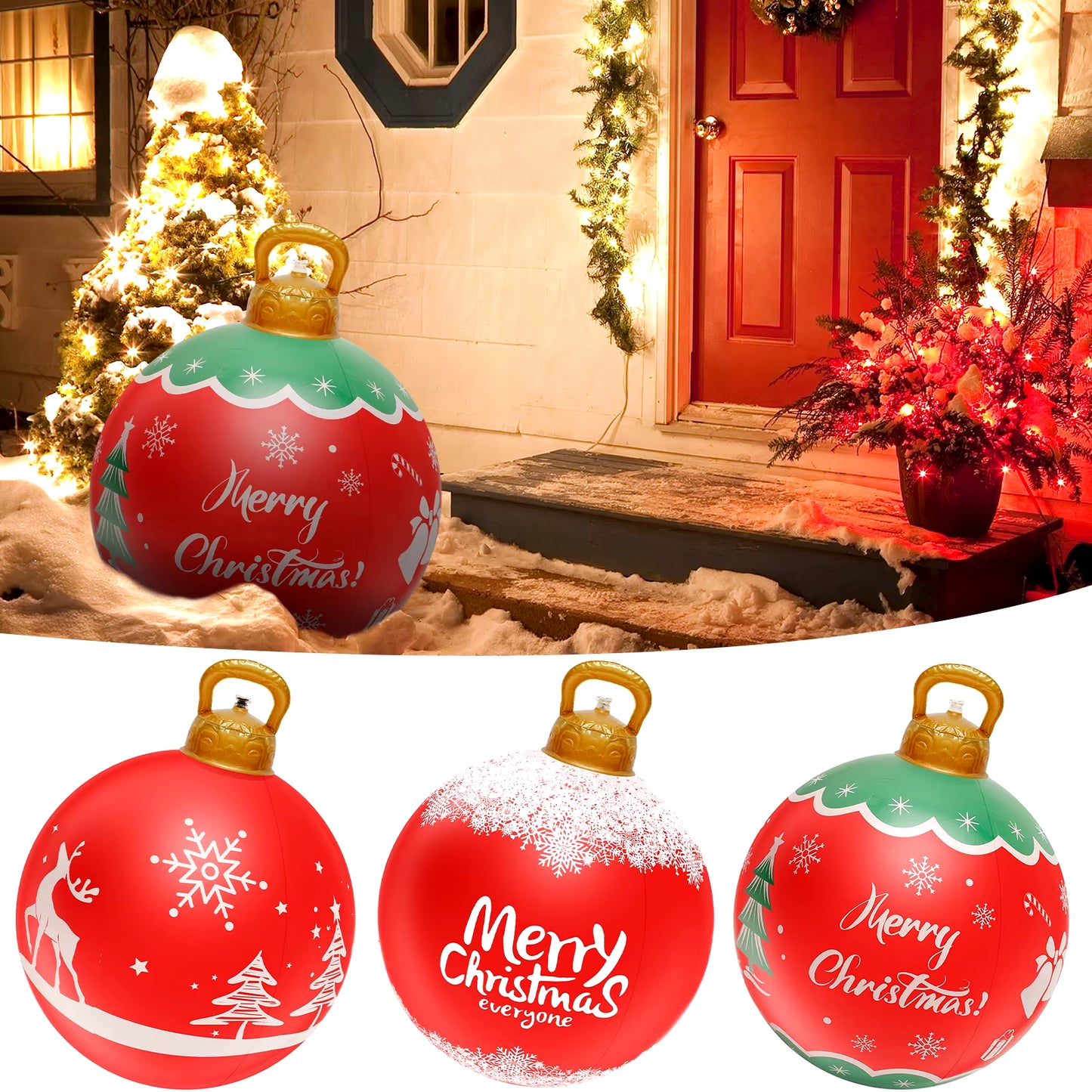 Inflatable Christmas Ball 23 Inch Large Outdoor Christmas PVC Inflatable Ball Reusable Giant Blow up Ball Decorations