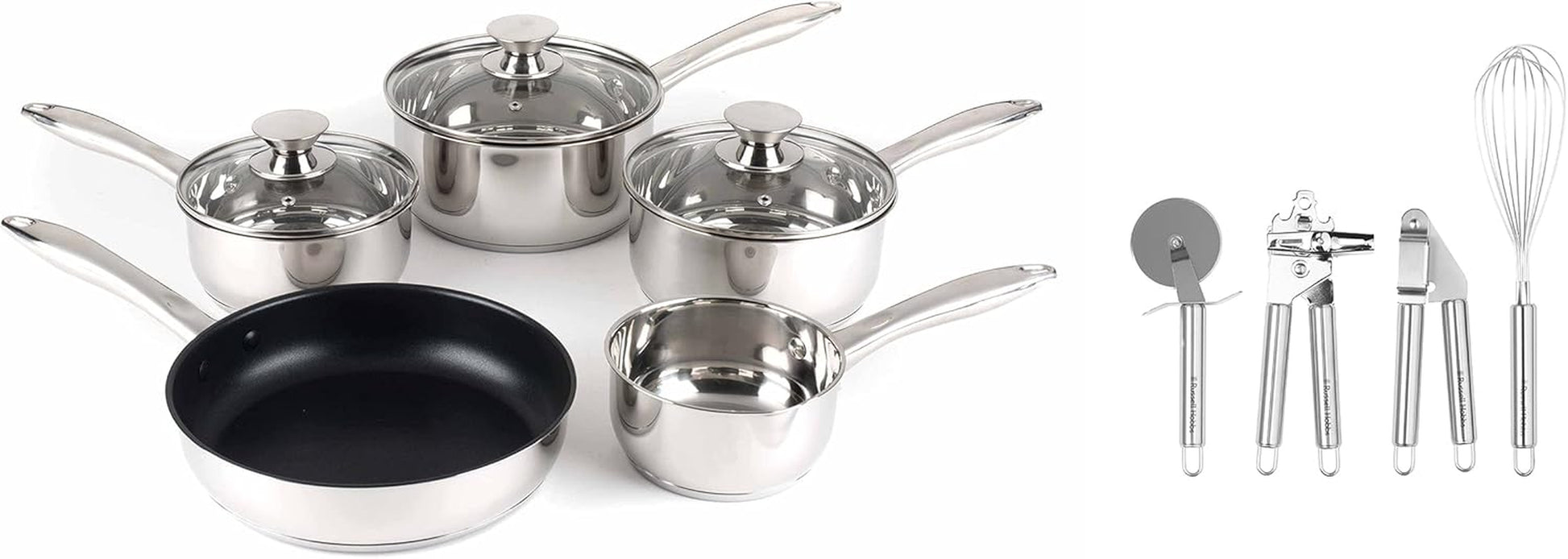 5 Piece Pan Set - Classic Collection14/16/18/20/24 Cm, Stainless Steel, Non-Stick, Suitable for Induction, Gas and Electric Hobs, Includes Tempered Glass Lids, 5 Year Guarantee