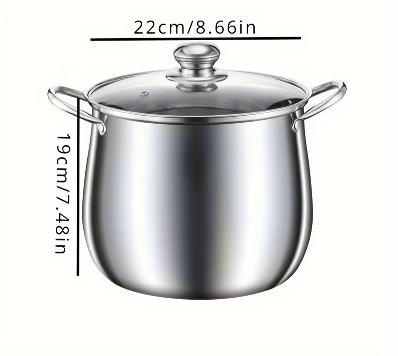 1Pc Stainless Steel Soup Pot – Large Capacity Noodle & Stew Pot for Chicken Soup, Universal for Induction & Gas Stove