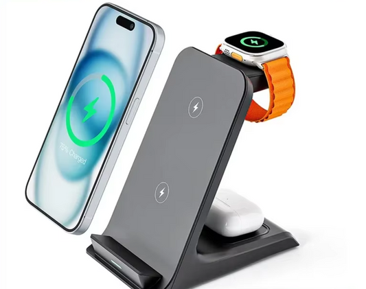 KPON 3-in-1 Wireless Charging Station – Fast Charger Stand for iPhone, Apple Watch & AirPods (Apple-Only)