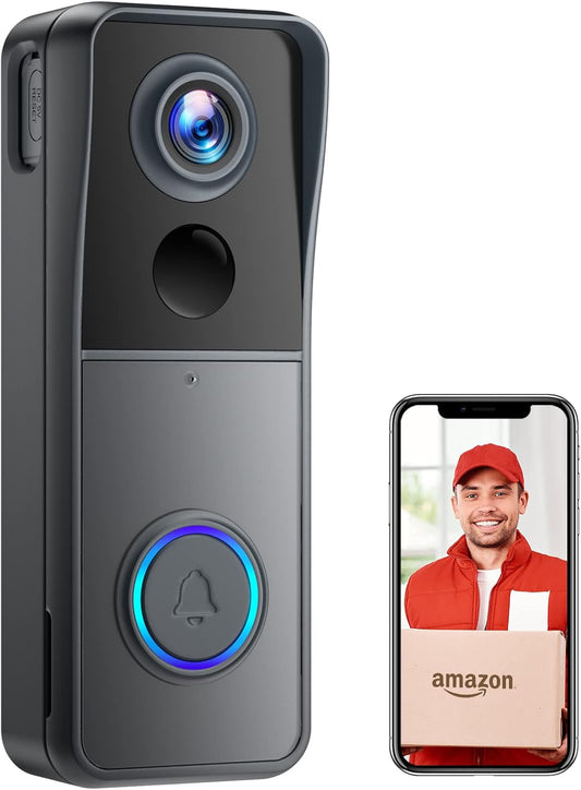 Wireless Wifi Video Doorbell Camera, 2K HD Smart Video Door Bell with Camera Battery Operated PIR Motion Detection Night Vision 2-Way Audio Support SD Card