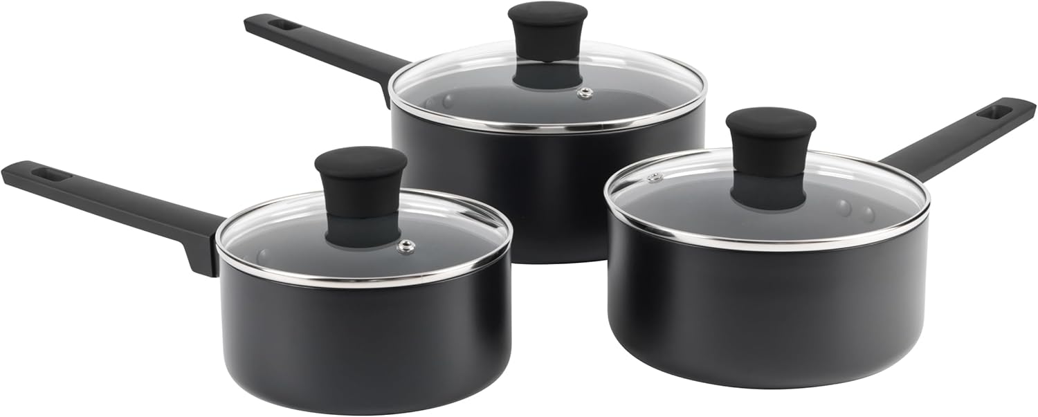 Russell Hobbs Shield 20 Cm Saucepan – Non-Stick Coating 10X Tougher*, Induction Suitable Cooking Pot, Tempered Glass Lid, Pressed Aluminium Casserole, Easy to Clean, Soft-Touch Handle