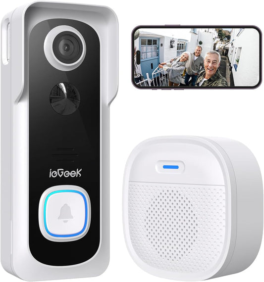 Video Doorbell Wireless with Chime - 2K HD Doorbell Camera, Smart Home Security Door Bell Voice Message and Changer, Two-Way Audio, PIR Detection, Easy Installation, Night Vision