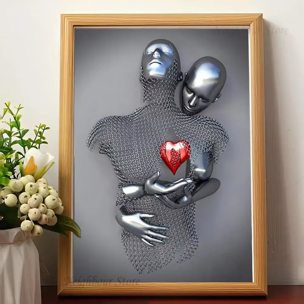 Romantic Abstract Metal Figure Statue - Art Wall Decor for Game Room, Kawaii HD Poster - No Frame