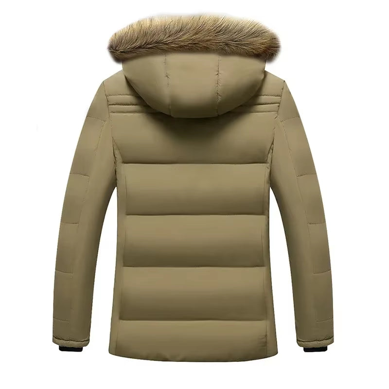 Men's Winter Waterproof Hooded Parka Jacket – Thick Fleece, Fur Collar, Casual Warm Coat