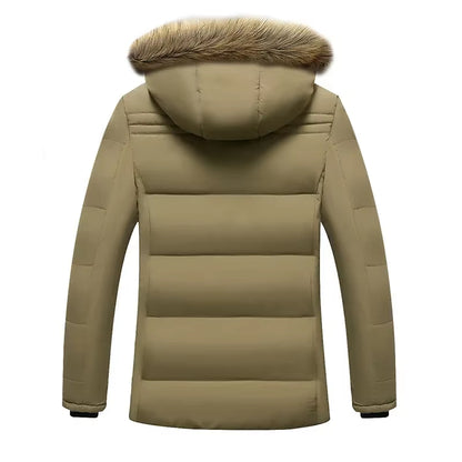 Men's Winter Waterproof Hooded Parka Jacket – Thick Fleece, Fur Collar, Casual Warm Coat