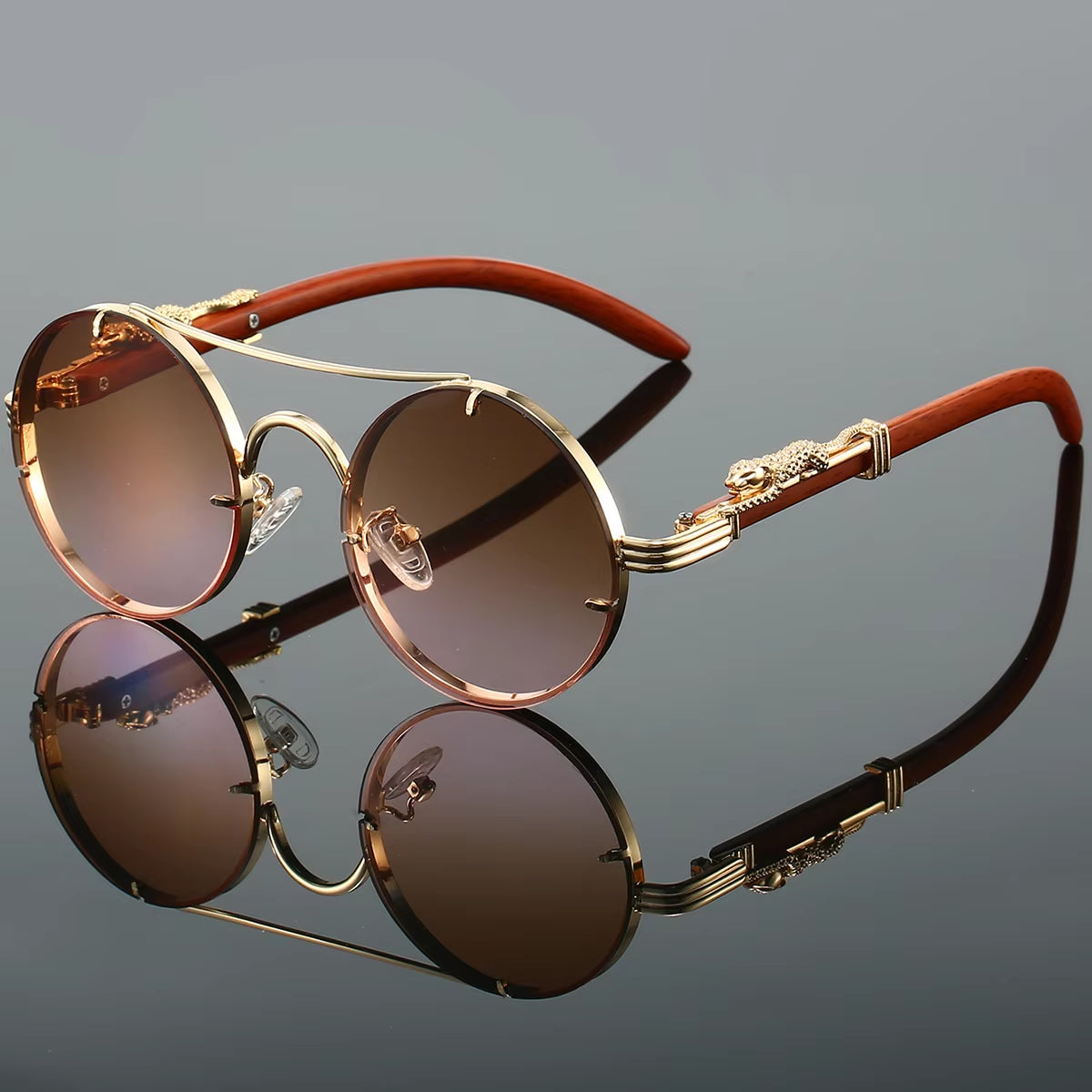 Vintage Round Sunglasses - Double Bridge Retro Luxury Design